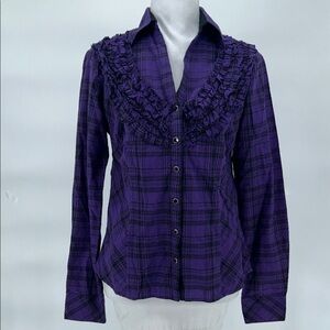 Panhandle Slim Ruffle Plaid Western Shirt Purple Black Size M